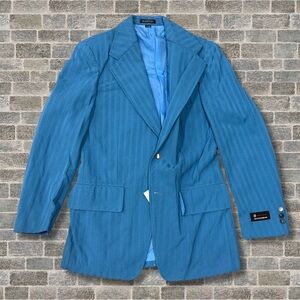 NOS Vintage Envoy Blue 70s Double Knit Blazer 38R Made in Japan Mod Disco Coat